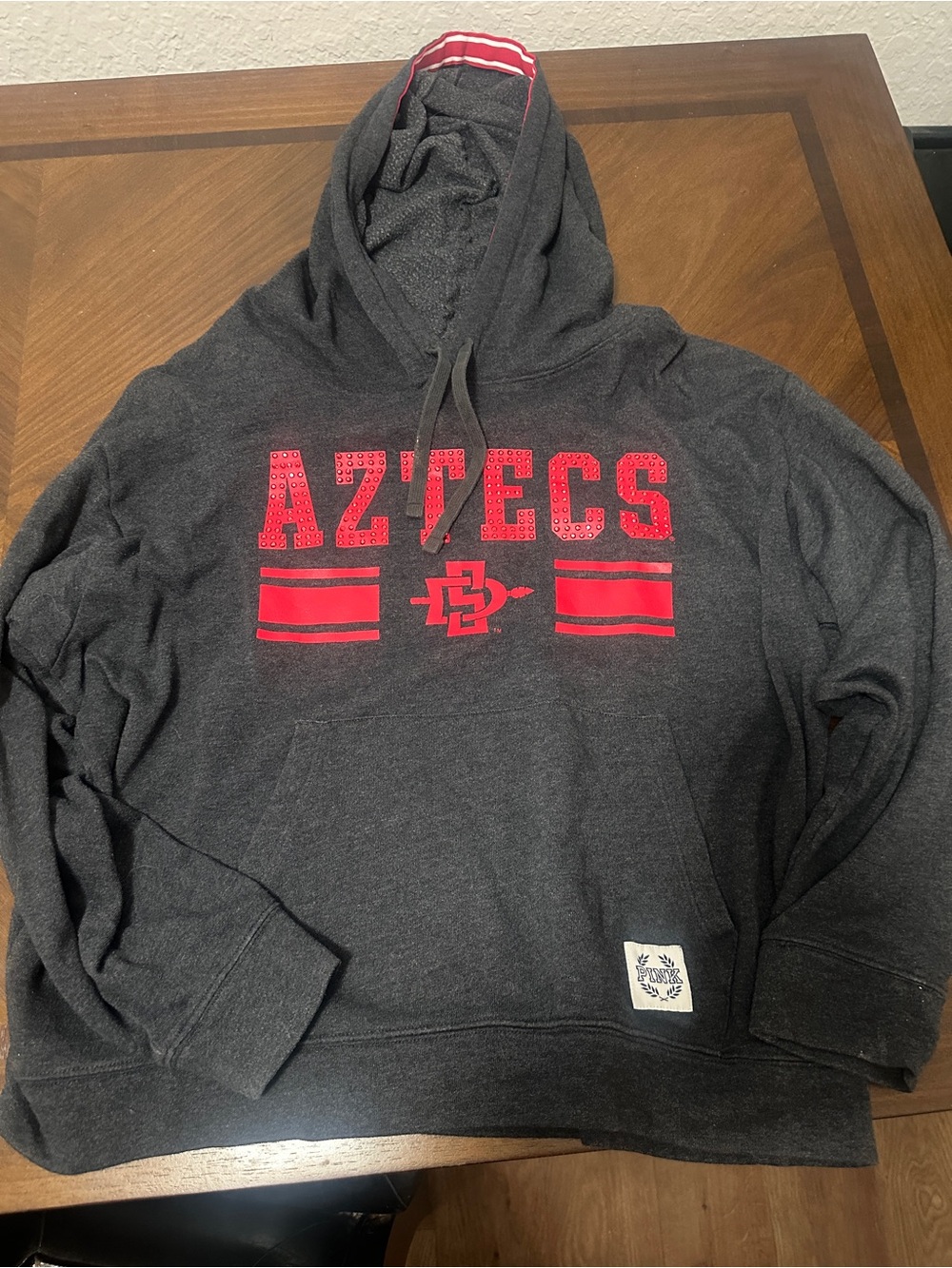 PINK Victoria's Secret Charcoal Grey/Red SDSU Aztecs Hoodie